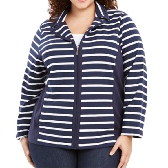 🆕KAREN SCOTT PLUS SIZE STRIPED ZIP FRONT JACKET - Picture 1 of 1